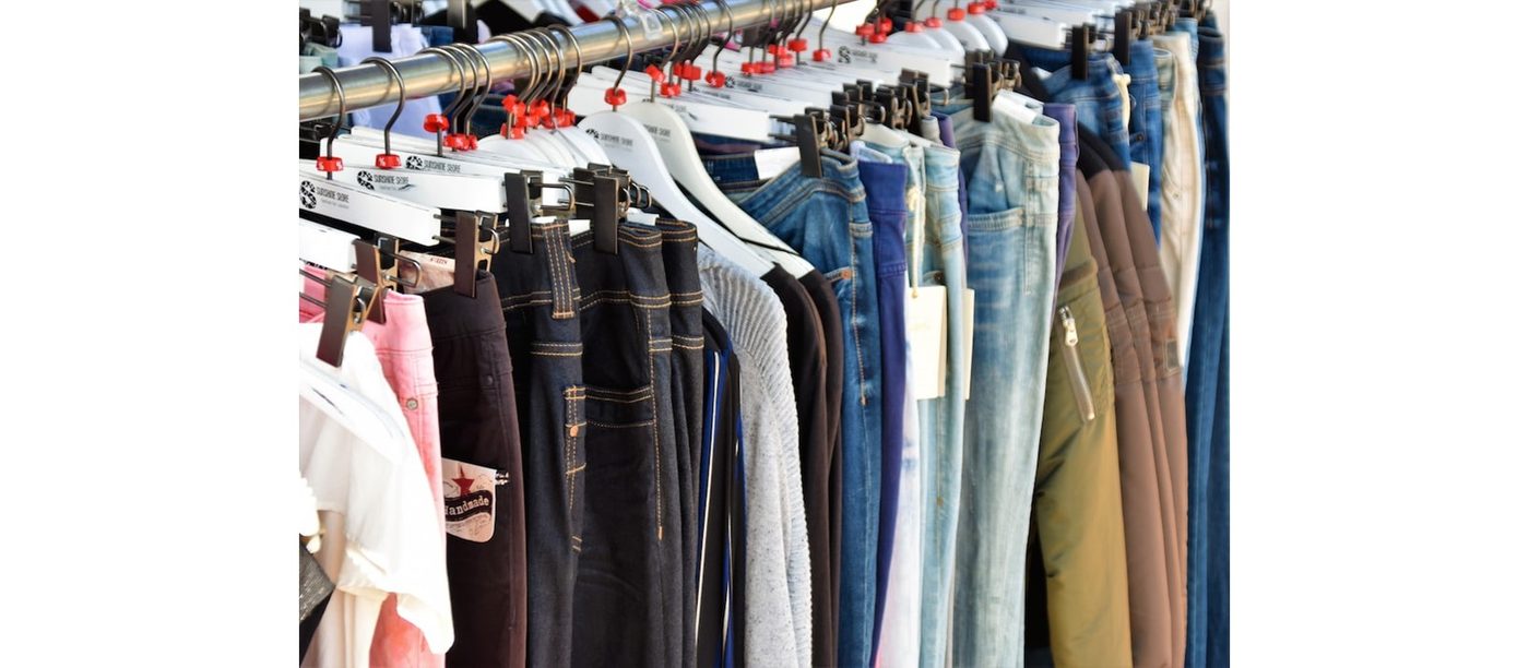Woven and denim styles on a rack