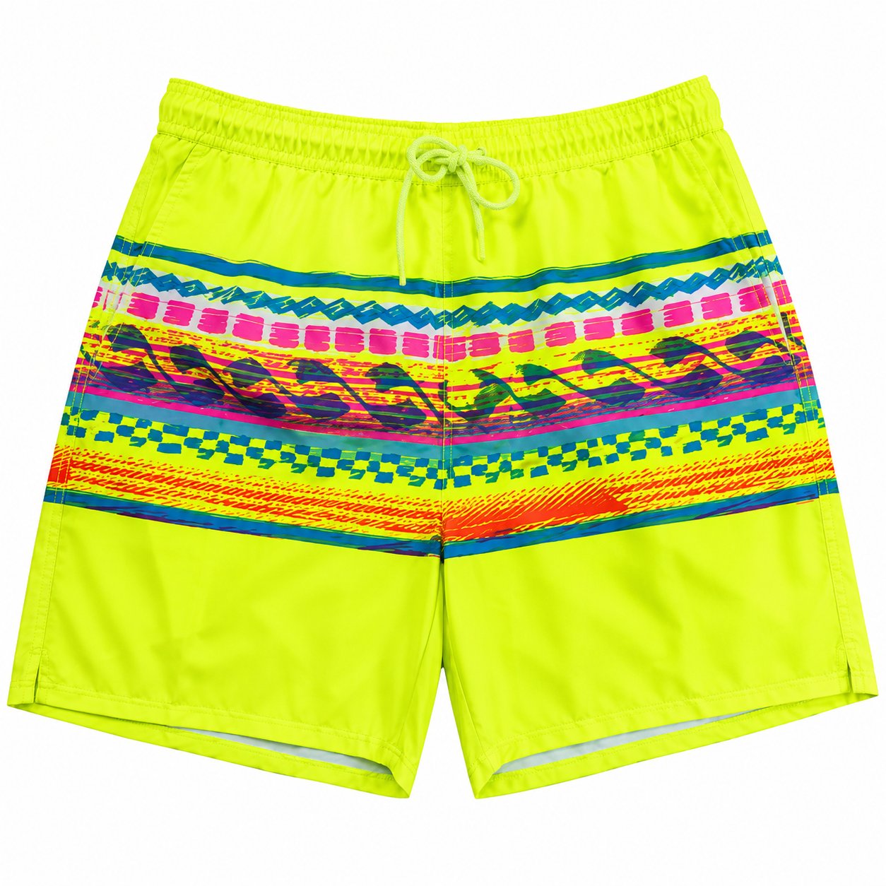 Development sample — Geometric-Print Swim Trunks